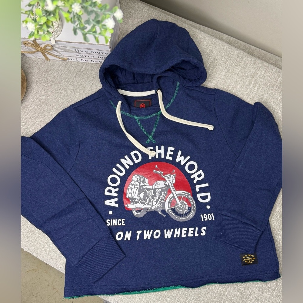 Royal Enfield Cropped Moto Hoodie – Women’s NWT – Around the World Graphic